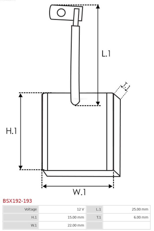 Вугільна щітка, стартер, VW LT 2.4D 75-96 12V (6x22x15), Auto Starter BSX192193