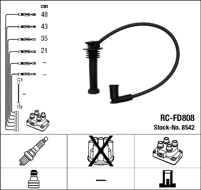 Комплект проводів високої напруги, FORD FOCUS I/MONDEO 1.8/2.0, Ngk RCFD808