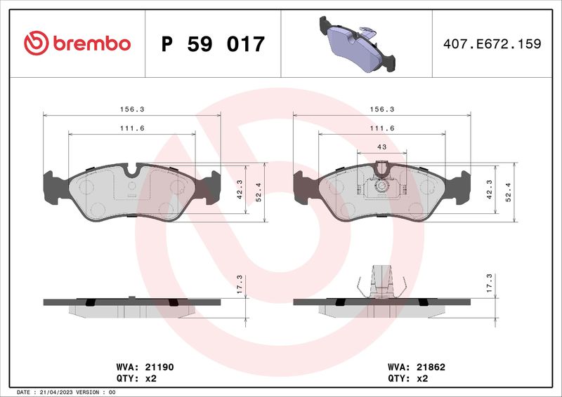 Комплект гальмівних накладок, дискове гальмо, Brembo P59017