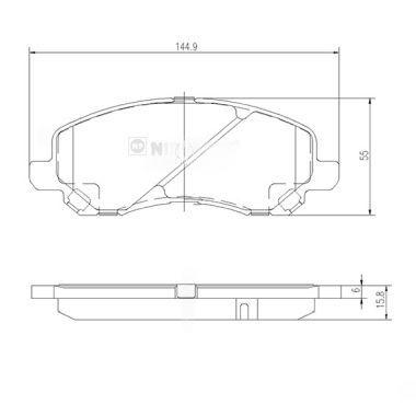 Комплект гальмівних накладок, дискове гальмо, передня вісь, MITSUBISHI ASX/LANCER/OUTLANDER/DODGE CALIBER передние, Nipparts J3605046