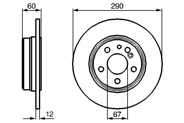 Гальмівний диск, повн., 290мм, кількість отворів 5, Bosch 0986478607