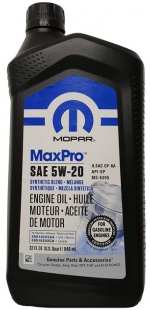 Mopar maxpro 5w-20 0.946l, Mopar/Chrysler MaxPro 5W20 (0.946L), Mopar 68518202AA