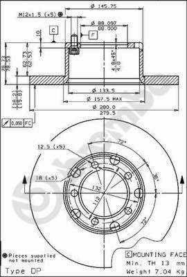 Гальмівний диск, повн., 280мм, кількість отворів 5, Brembo 08.3959.20