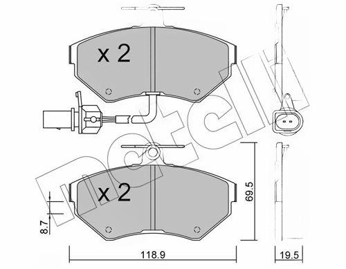 Комплект гальмівних накладок, дискове гальмо, з контактом попередження про знос, Metelli 22-0215-2