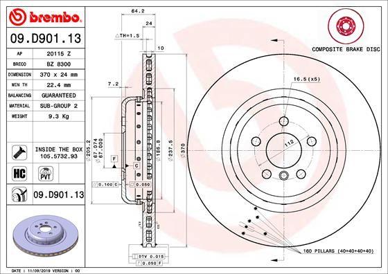 Гальмівний диск, Brembo 09.D901.13