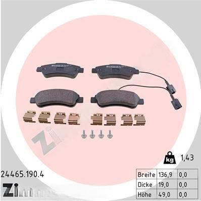 Комплект гальмівних накладок, дискове гальмо, Zimmermann 24465.190.4