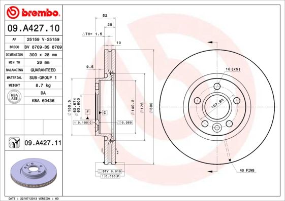 Гальмівний диск, Brembo 09.A427.11