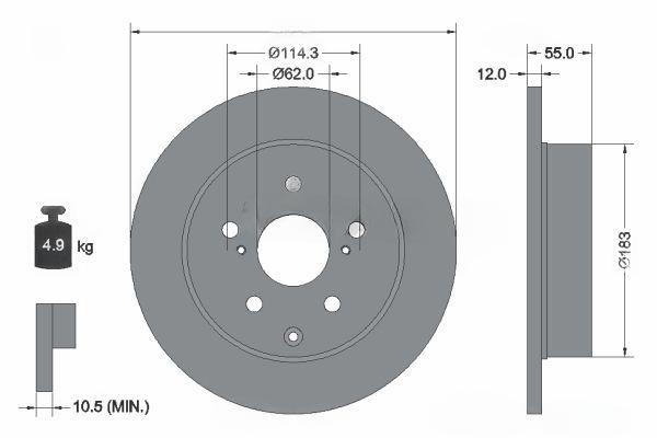 Гальмівний диск, повн., 281мм, Toyota RAV4 05- (281x12) PRO, Textar 92162103