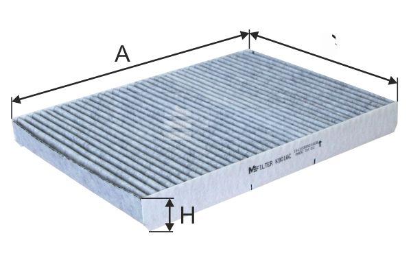 Фільтр, повітря у салоні, 30мм, фільтр пилку, вугільний фільтр, Audi, SKODA, VW (вугільний), Mfilter K9016C