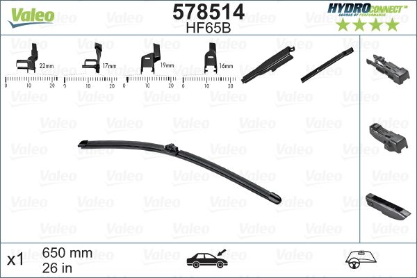 Щітка двірника, CITROEN DS4/DS5/PEUGEOT 308/508/RCZ 09-, Valeo 578514