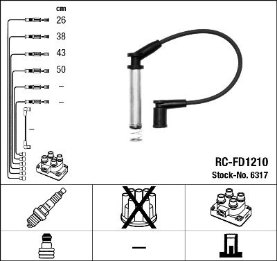 Комплект проводів високої напруги, FORD Fiesta/KA/Street "1,3-1,6 "96-08, Ngk RCFD1210