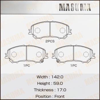 Комплект гальмівних колодок, передня вісь, 59мм, Nissan Qashqai (13-), X-Trail (13-) (MS-C2016) MASUMA, Masuma MS-C2016