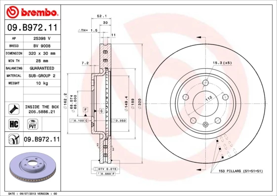 Гальмівний диск, Brembo 09.B972.11