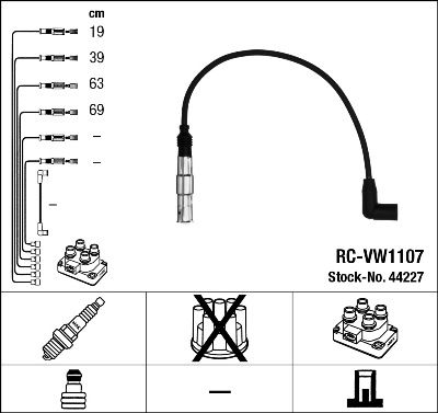 Комплект проводів високої напруги, VW Bora/Caddy/Golf/New Beetle/Touran "2,0 "98-15, Ngk RCVW1107