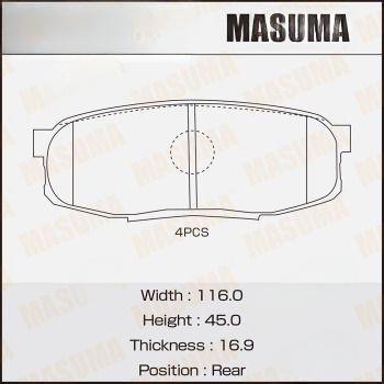 Комплект гальмівних колодок, задня вісь, 45мм, Toyota Land Cruiser (09-), Tundra (07-) (MS-1542) MASUMA, Masuma MS1542