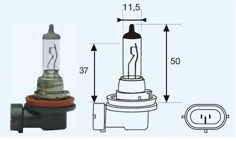 Лампа розжарювання, фара дальнього світла, 55Вт, h11, виконання цоколя PGJ-19-2, STANDARD 12, 55, H11, PGJ-19-2, ECE R37, Magneti Marelli 002549100000