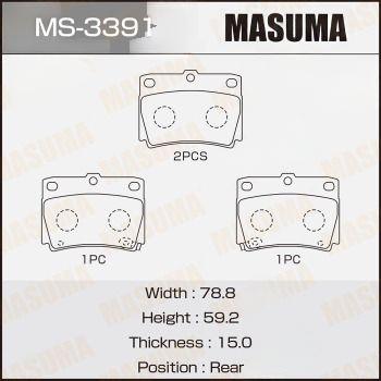 Комплект гальмівних колодок, задня вісь, 59,2мм, Mitsubishi Pajero Sport (09-) (MS-3391) MASUMA, Masuma MS3391