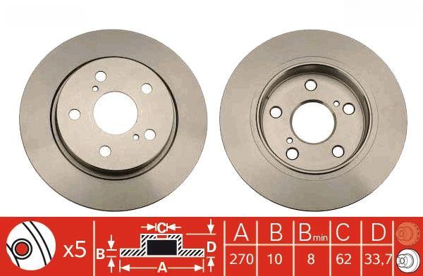 Гальмівний диск, повн., 270мм, кількість отворів 5, TOYOTA AURIS, COROLLA задн., Trw DF4830