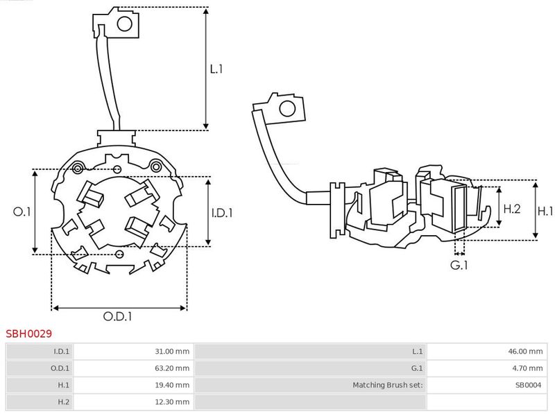 Кронштейн, вугільні щітки, Fiat GM MB Opel VAG, Auto Starter SBH0029