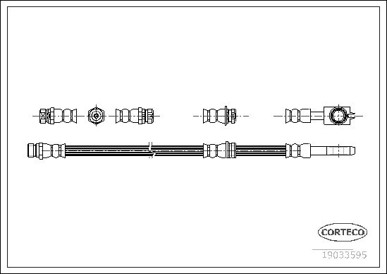 Гальмівний шланг, 565мм, A3/Altea/Caddy/Golf/Jetta (04-21), Corteco 19033595