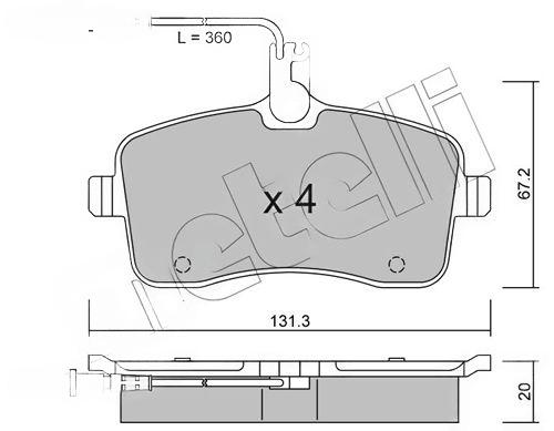 Комплект гальмівних накладок, дискове гальмо, з контактом попередження про знос, Peugeot 407 04- (+датчики), Metelli 22-0600-0