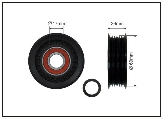 Відвідний/напрямний ролик, поліклиновий ремінь, Opel Signum/Vectra C/C GTS, Renault Espace IV/Vel Satis, Saab 9-5 3.0D 07.01- 69x17x22,5, Caffaro 8491