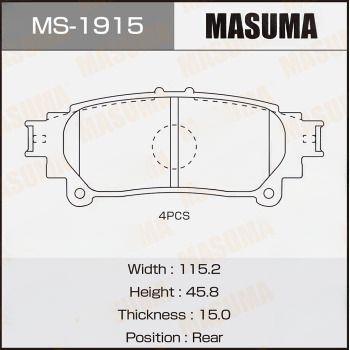 Комплект гальмівних колодок, задня вісь, 45,8мм, Lexus RX 350 (08-15)/Toyota Highlander (13-) (MS-1915) MASUMA, Masuma MS1915