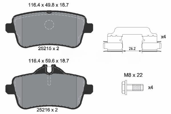 Комплект гальмівних накладок, дискове гальмо, Textar 2521501