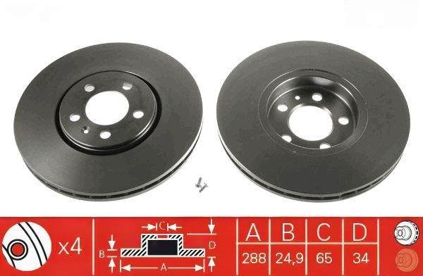 Гальмівний диск, з вентиляцією, 288мм, кількість отворів 5, AUDI - SEAT - SKODA - VOLKSWAGEN A3/A3 Quattro/Cordoba/Ibiza/Leon/Toled, Trw DF4027