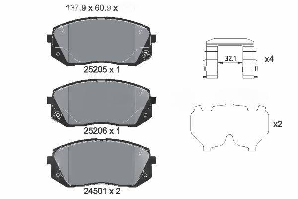 Комплект гальмівних накладок, дискове гальмо, Textar 2520504