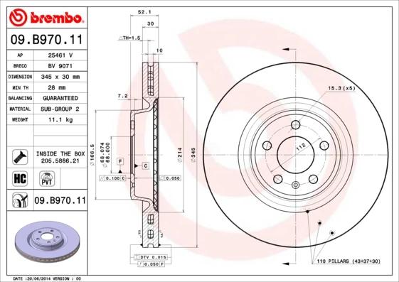 Гальмівний диск, Brembo 09.B970.11