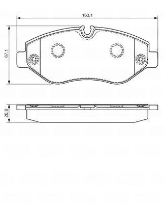 Комплект гальмівних накладок, дискове гальмо, VW Vito/Viano/Sprinter/Crafter ''F ''06>> PR2, Bosch 0986495098