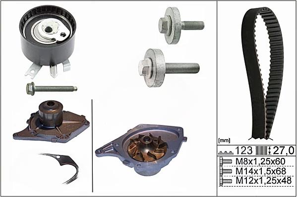 Водяний насос + зубчастий ремінь, RENAULT CLIO/KANGOO/MEGANE 01- 1.5 DIESEL с помпой, Ina 530019730