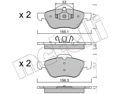 Комплект гальмівних накладок, дискове гальмо, без контакту попередження про знос, Renault Laguna II/III 01-15/Megane II 03-/Wind 10-, Metelli 22-0335