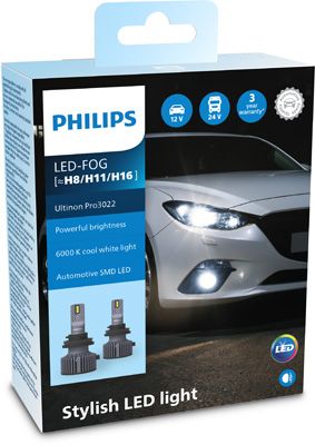 Лампа розжарювання, протитуманна фара, H8/H11/H16 12V-24V Ultinon PRO3022 6000K +100% PHILIPS радиатор+вентилятор, Philips 11366U3022X2