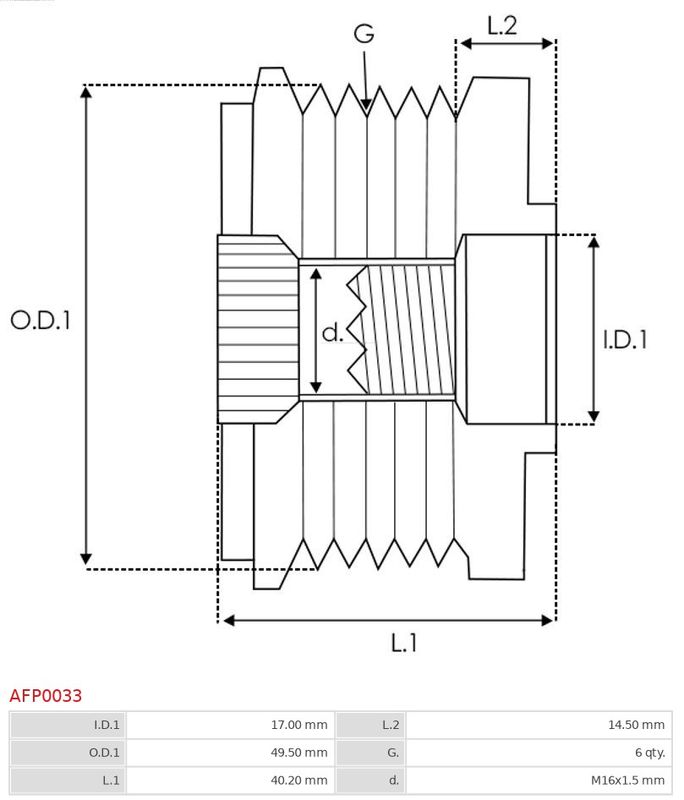 Механізм вільного ходу генератора, Audi,Seat,Skoda,VW 1.4/2.0/3.2/3.6, Auto Starter AFP0033