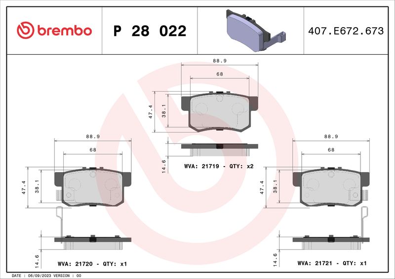 Комплект гальмівних накладок, дискове гальмо, Brembo P28022