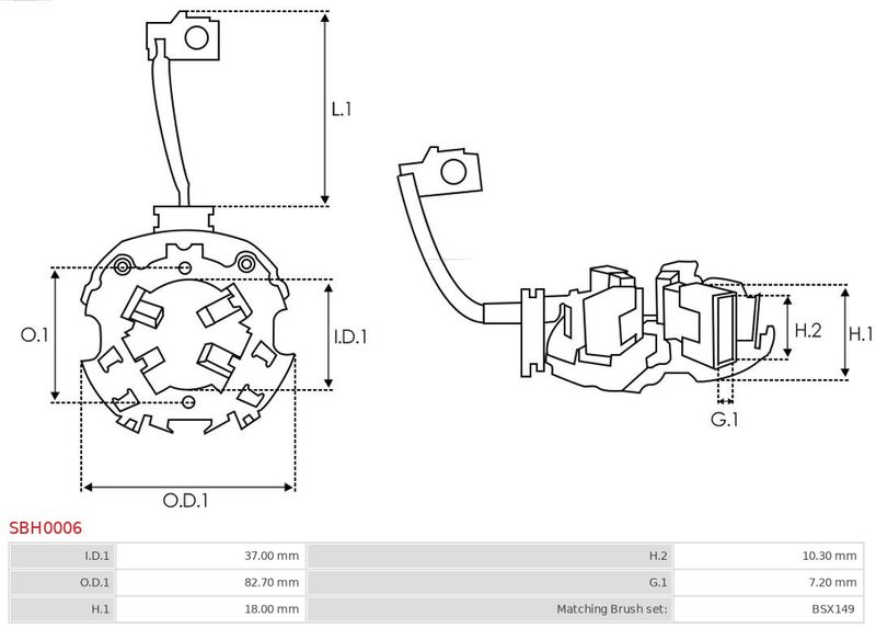 Кронштейн, вугільні щітки, Auto Starter SBH0006