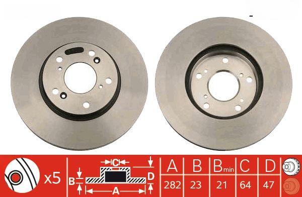 Гальмівний диск, з вентиляцією, 282мм, кількість отворів 5, HONDA Civic/CR-V/Stream F "02>>, Trw DF4486