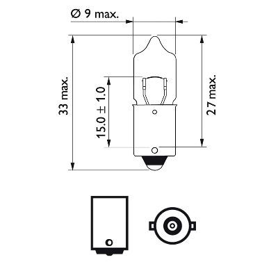 Лампа розжарювання, світильник салону, STANDARD 12V WY5W 10W BA9s (картон) (мин. 10 шт.), Philips 12024CP