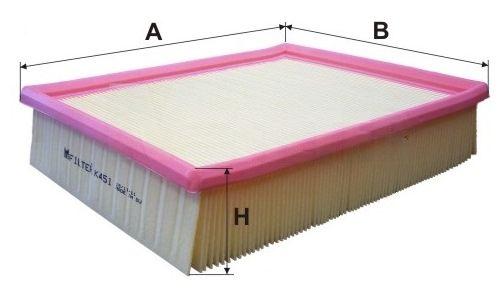 Повітряний фільтр, фільтрувальний елемент, Passat B5/A4/A6 1.6-2.8/1.9TDI 97>, Mfilter K451