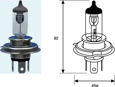 Лампа розжарювання, фара дальнього світла, 60/55Вт, h4, виконання цоколя P43t, Standard, Magneti Marelli 002555100000