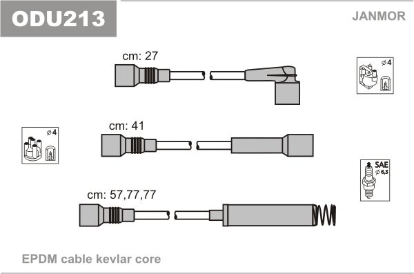 Комплект проводів високої напруги, Opel Astra/Vectra CD-GT-GSi 1.8i/2.0 (Mot C18NZ, Janmor ODU213