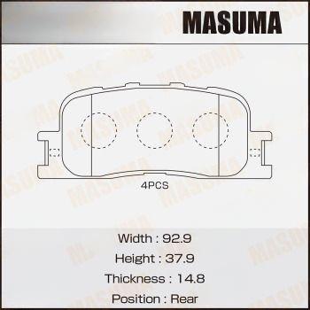 Комплект гальмівних колодок, задня вісь, 37,9мм, Toyota Camry (01-11), Highlander (00-03) (MS-1458) MASUMA, Masuma MS1458