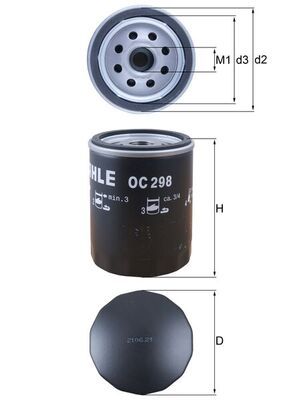 Оливний фільтр, фільтр для накручування, Land Rover /Defender 98-16 /Discovery II 98-04 2.5 Td5, Mahle OC298