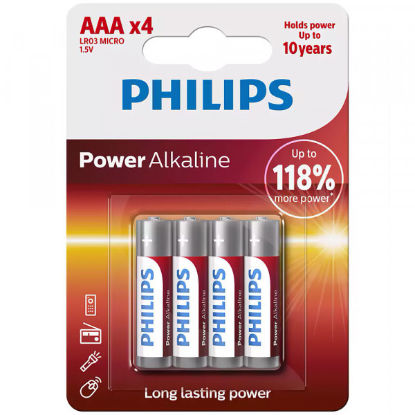 Батарейка lr03 /aaa power alkaline blister 4шт (вир-во philips), Philips LR03P4B/10