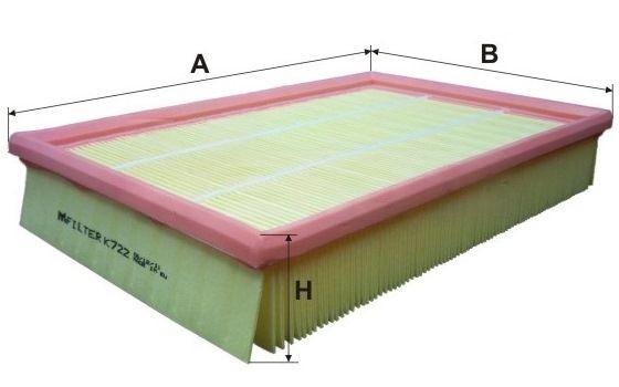 Повітряний фільтр, фільтрувальний елемент, FORD Focus II 04-11, C-MAX 02-10, VOLVO S40 04-12, V50 07-12, V50 04-07, C30 06-13, Mfilter K722
