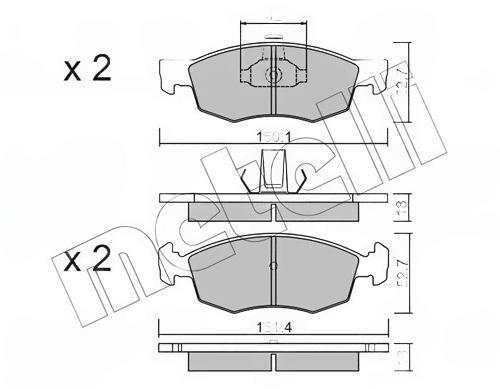 Комплект гальмівних накладок, дискове гальмо, Metelli 22-0274-2