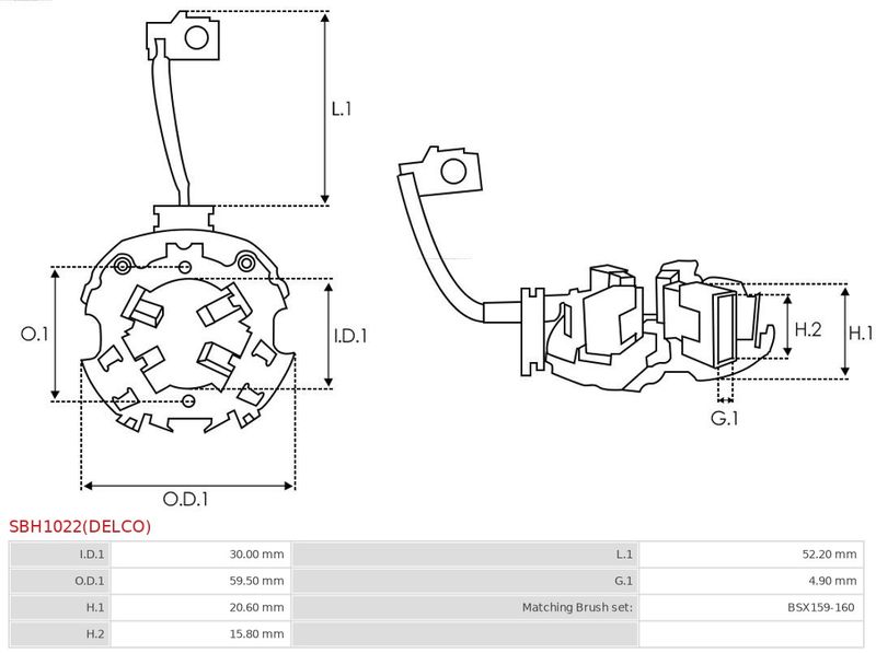 Кронштейн, вугільні щітки, Auto Starter SBH1022(DELCO)