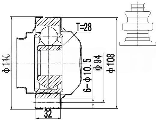 Комплект шарнірів, приводний вал, VW PASSAT B7 10-15, Golf VI 09-14, Tiguan 16-, Tiguan 08-16, AUDI A3 03-12, A3 12-22, Q2 16-, Q3 11-18, SKODA